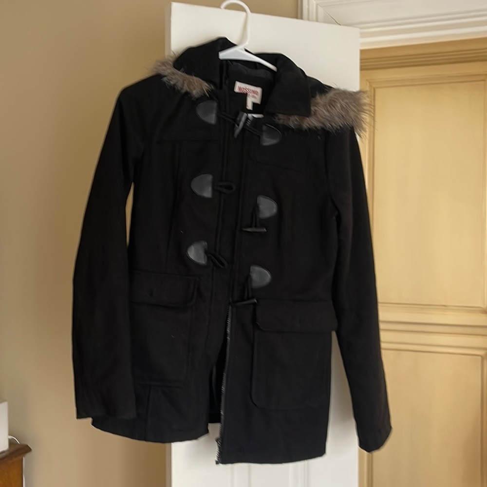 Mossimo size S toggle coat with fur lined hood